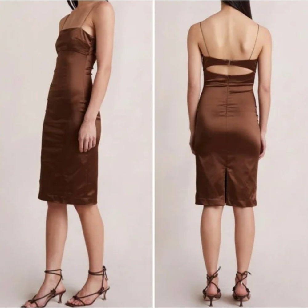 BEC‎ & BRIDGE Heather Spaghetti Strap Satin Dress In Brown US 4 NWT